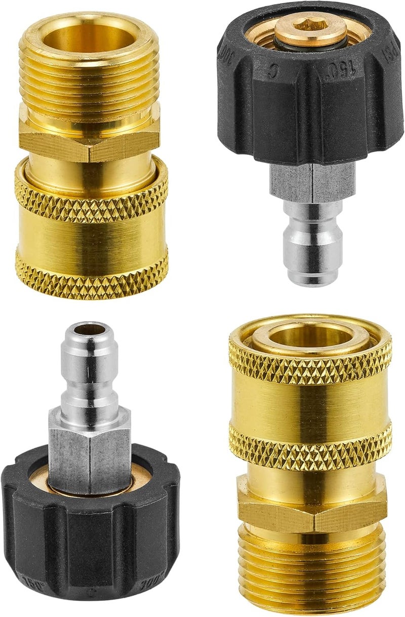 FIXFANS Pressure Washer Adapter Sets, M22 14mm to 1/4'' Quick Connect Fittings kits, Quick Connect Gun to Hose (2 x 2, 2 Pack), No Fit 3/8 Inch, 5000PSI - Image 1